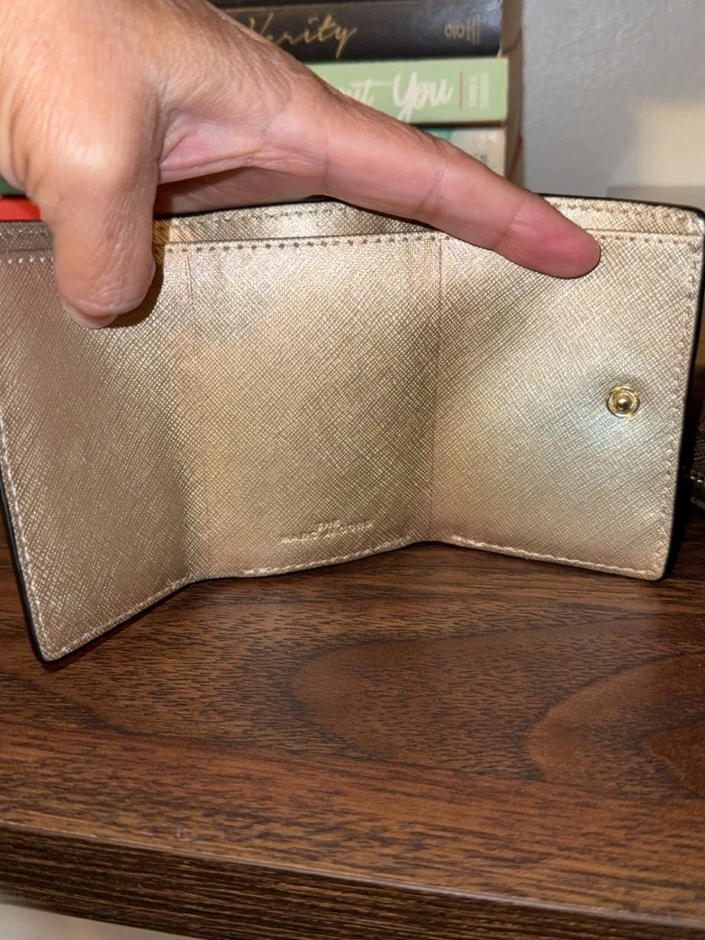 Marc Jacobs Two-Tone White and Beige Leather Wallet with Gold Hardware